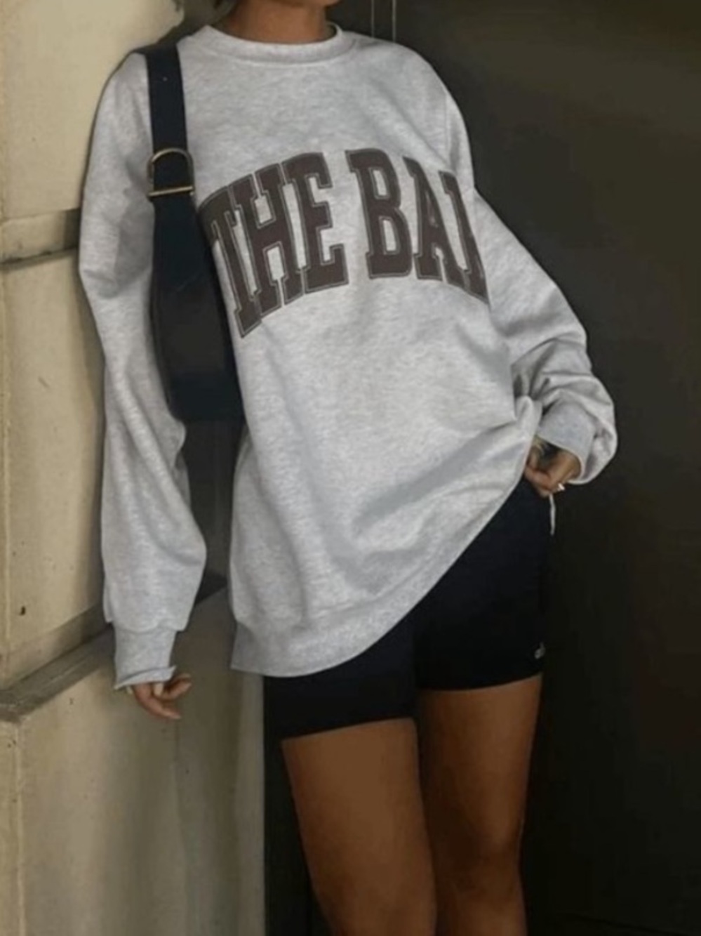 The Bar Light Gray Sweatshirt with Brown Varsity Logo
